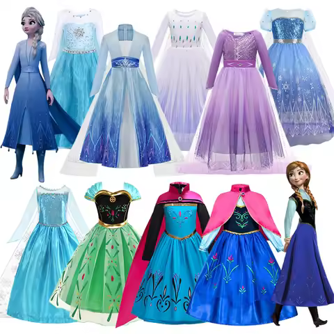2026 Frozen Anna Elsa Princess Girl Dress Halloween Cosplay Kids Party Vestidos Birthday Carnival Sn