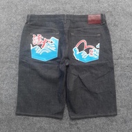 evisu embroidered denim short pants