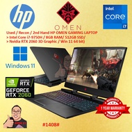 #1408 Used  Hp Omen Gaming Laptop Intel Core i7-9750H 8GB 512GB SSD Nvidia Geforce RTX2060 3D Graphi