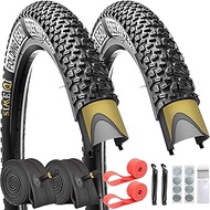 SIMEIQI 2 Pack 24/26/27.5x1.95 Inch Anti-Puncture Tires for Mountain Bike and Tubes Folding Replacem