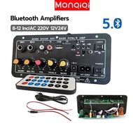 Monqiqi ampli full bass subwoofer 4-12 inch 12V/24V/220V Bluetooth Rumah Mobil Audio Power super bass Bluetooth Amplifiers Board Audio Bluetooth USB FM Radio TF Player Subwoofer Taffstudio Amplifie