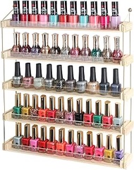 J JACKCUBE DESIGN Wall Mount Gold Metal and Wood Nail Polish Display Shelves Rack Organizer Holds 60