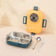Others - 不銹鋼便當盒-【1100ml】藍黃大號3格飯盒+湯碗+餐具