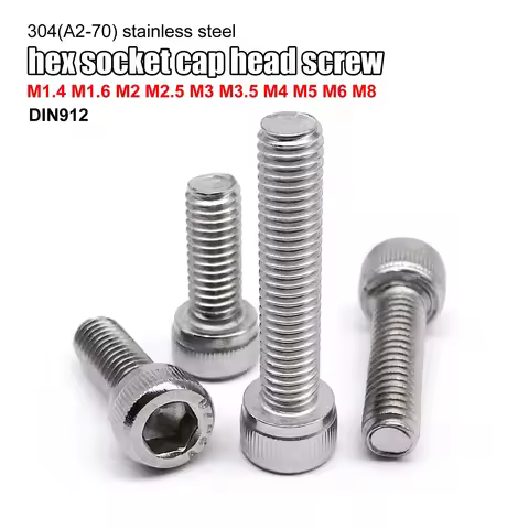 5/10/50pcs DIN912 M1.4 M1.6 M2 M2.5 M3 M3.5 M4 M5 M6 M8 A2-70 304 Stainless Steel Allen Hexagon Hex 