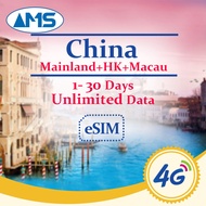 esim China Mainland+HK+Macau 1-30 Days Unlimited Data CMCC/CMHK/CTM Prepaid sim 5G LTE 4G High Speed
