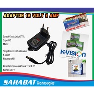 12 Volt DC 2 Amp adapter. for K Vision receivers etc cctv cameras etc