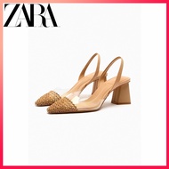 ZARA new women's shoes brown plastic toe chunky heel mules