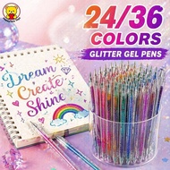 Glitter Gel Pen Set 24/36 Colors Smooth Ink DIY Drawing Writing Stationery Hadiah gift 闪光啫喱笔
