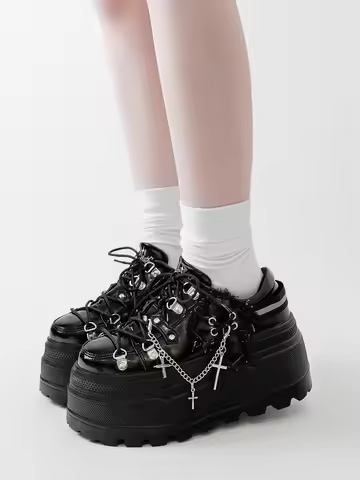Original Yk2 Thick Soled Shoes Round Headed Spicy Girl Punk Style Sponge Cake Shoes Lolita Girls Sin