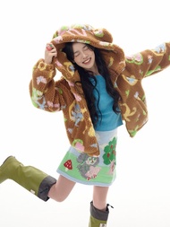 可愛棕色小熊 羊羔絨印花外套 加絨毛外套