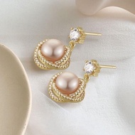 Natural Freshwater Pearl Earrings Luxury Zircon Earrings Temperament High-End Feeling 18K Gold-Cover