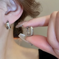 Korea diamond-set double-layer circle earrings female silver color ins fine student birthday gift