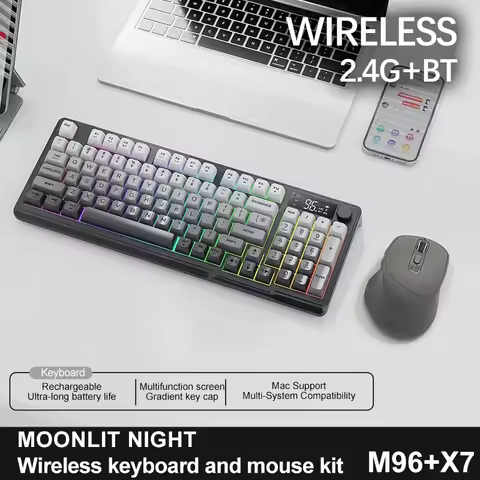M96 Wireless Keyboard and Mouse Set, Bluetooth&2.4G, Smart Screen, 96 Keys, RGB, Silent Keyboard Mou