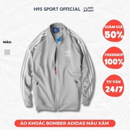 Adidas 3 stripes gray Bomber jacket, Jacket high-quality leather poly 2 t-shirt for men and women embroidered logo - H95 Sport Official