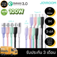 Joyroom สายชาร์จ สีพาสเทล A34 ชาร์จเร็วสำหรับ iP (iOS), Type-C, Type-C to Type-C, Type-C to iP (iOS), จ่ายไฟสูงสุด 100W (QC, PD)