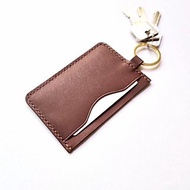Leather Card Holder in maroon with key ring, house key, access card holder