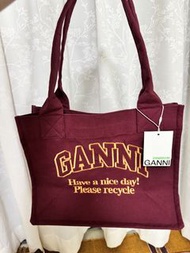 全新Ganni  have a nice day 棗紅色tote bag