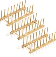 3Pcs Bamboo Dish Dying Rack Bamboo Plate Dish Rack Multifunctional Pot Lid Plate Organizer Holder Ea