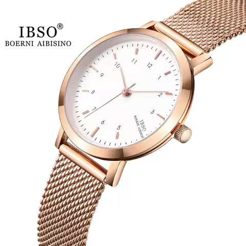 IBSO Brand Women‘s Watch Fashion Rose Gold Color Quartz Watch Femme Mesh Band Wrist Watch Japan Move