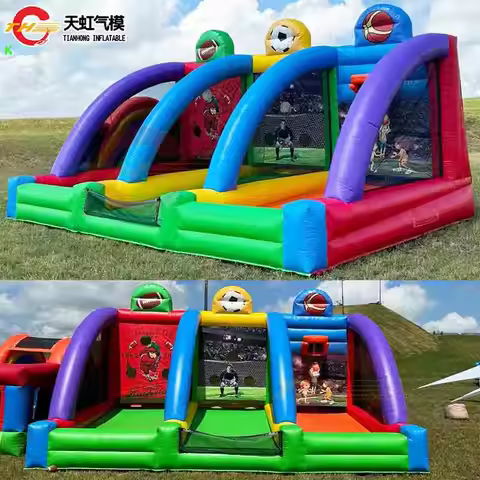 Fast Shipping 5x3m Inflatable Carnival Game Toys 3 in 1 Basketball Rugby Football Toss Booth Stand