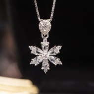 KL0244 Women's Silver Necklace Seraphina 6-Petaled Water Drop Flower Pear Cut Mix Stone Plate 1.5mm 
