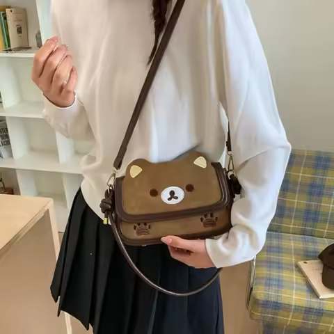 23Cm Japan Anime Rilakkuma Modeling Crossbody Bag Adjustable Shoulder Strap Metal Buckle Design Girl
