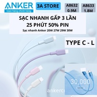 ANKER C to L fast charging cable A8632 A8633 0.9m 1.8m Type C charger 20w 30w phone headset backup c