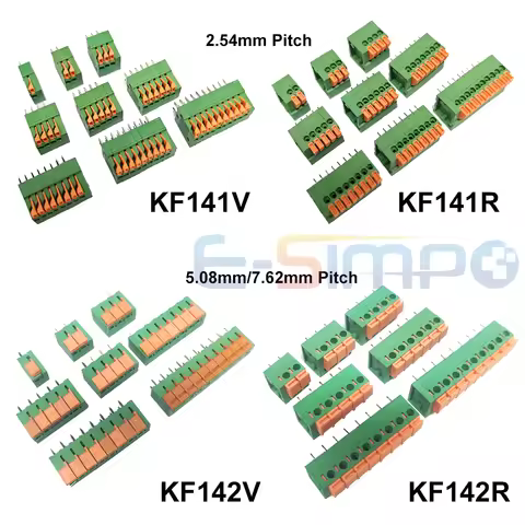 KF141V KF141R KF142V KF142R 2.54mm 5.08mm 7.62mm Push-in Spring Terminal Block Straight/Angled Pin P