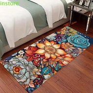 INSTORE Flower Carpet, Waterproof Bohemian Floral Anti-Slip Mat, Anti-Slip Mat Durable Soft|Washable Bath Mat Balcony