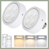 (QJWR) Battery Operated Light Bulb for Lamps Screw in LED Puck Lights with Remote with E26 Socket fo