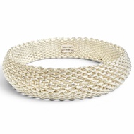 全新 △ TIFFANY&Co. Tiffany Somerset 925 網狀手鐲，銀色，重 58.6 克，女士款，強烈推薦 ◎