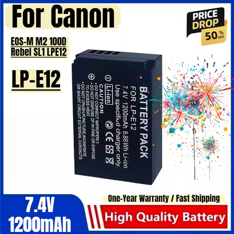 LP-E12 Battery 7.4V 1200mAh Rechargeable Batteries and Charger for Canon EOS-M M2 100D Rebel SL1 LPE