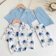 ชุดนอนเด็กผู้ชาย 4 ชิ้น มีลายช้างน่ารัก สีเรียบๆ เสื้อคอโปโล กระดุม แขนสั้น กางเกงขาสั้น นุ่มสบาย