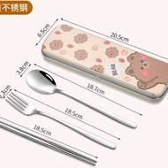 [1377 People Praise] Junior High School Students Stainless Steel Tableware Box Chopsticks Spoon Set 