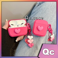 「Qc」Korean style frosted pink three-dimensional heart-shaped with pendant airpod case airpods case airpods 2 case airpods 3 case airpods Pro case airpods Pro 2 case soft case