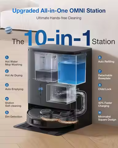 DEEBOT T30S PRO: Powerful 11000Pa, 0% Hair, AI Wash 70 Β°C, OMNI Station, Pupila - UltraHygien Previe