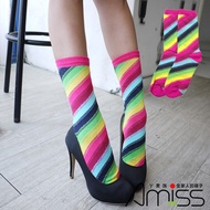 [Amiss] Middle Cotton Socks-Neon Shape Stockings B703-14
