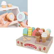 HEO~Wooden Ice Cream Toys Ice Cream Counter Playset Educational Interactive Role Play Toys Set For K
