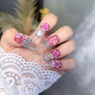 Handmade Nail Stickers Fake Nails [69#嫣红】