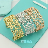 TT Luxury Jewelry New Style s925 Sterling Silver K Gold Leaf Bracelet Wide Open 0I6E