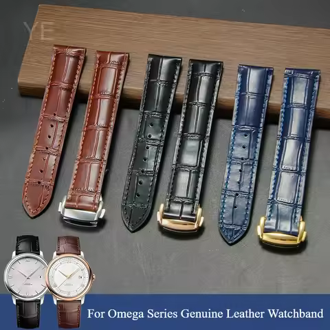 Black Blue Brown 19/20/21mm Quick-Release Strap for Omega De Ville Seamaster Solid Steel Deployant C