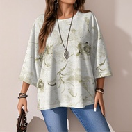 Women Elegant Leisure Top Korean Retro Women's Three-Quarter Sleeve T-Shirt 3D Sublimation Ethnic Pr