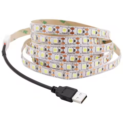 5V USB LED Strip 5050 Cold white/Warm white TV Background Lighting 60LEDs/m USB Clip Connector 30cm 
