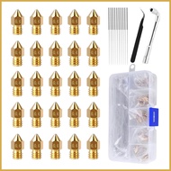 3D Printer Nozzle Set 0.4mm Brass Wear Resistant Accessories 25 Pieces 3D Printer Hot End Nozzles wi