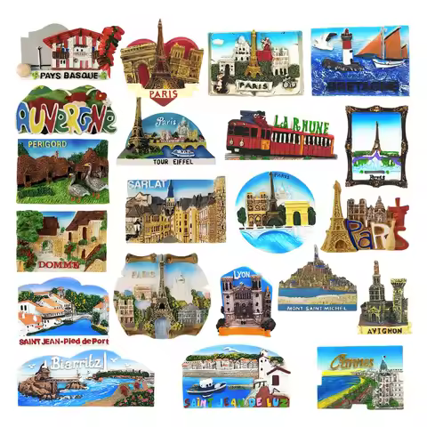 Europe France Lyon Paris Avignon Sarlat Etc. Resin 3D Fridge Magnets Tourism Souvenir Refrigerator S