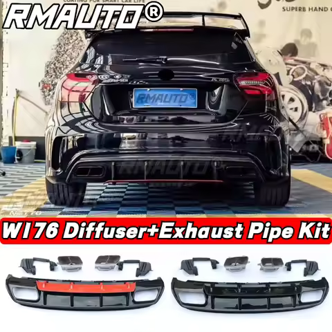 RMAUTO W176 Rear Bumper Diffuser Splitter Lip Spoiler Exhaust Pipe A45 AMG Body Kit for Mercedes Ben