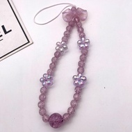 Tali pergelangan tangan ponsel gaya INS Korea kalung liontin manik-manik kristal warna-warni tali pe