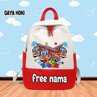 [FREE NAME] Backpack for Kindergarten,/, Elementary School, Fire Truck, Fire Truck, Fire Truck Image