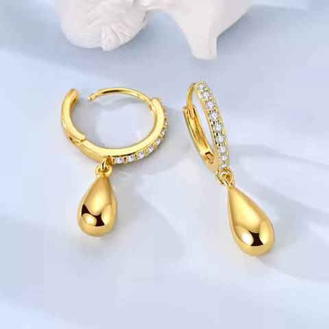 925 Sterling Silver Earrings Women Sparkling Gold Plated Water Drop Earring For Anniversary Wedding 