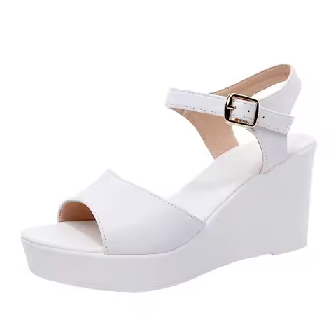 Genuine Leather Wedge Woman Summer Platform Shoe Woman Elegant Party Dress Sandal Female Women Fish 